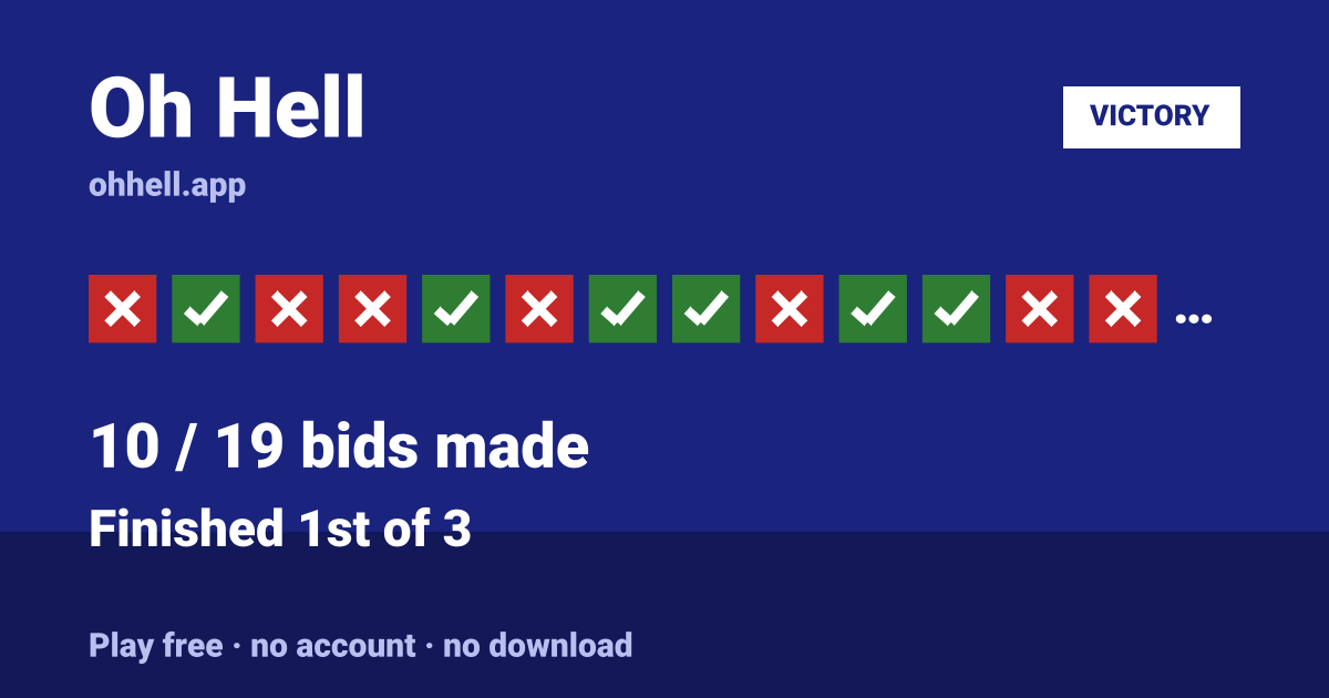 Finished 1st of 3 · 10/19 bids made. Play Oh Hell free — no account, no download.