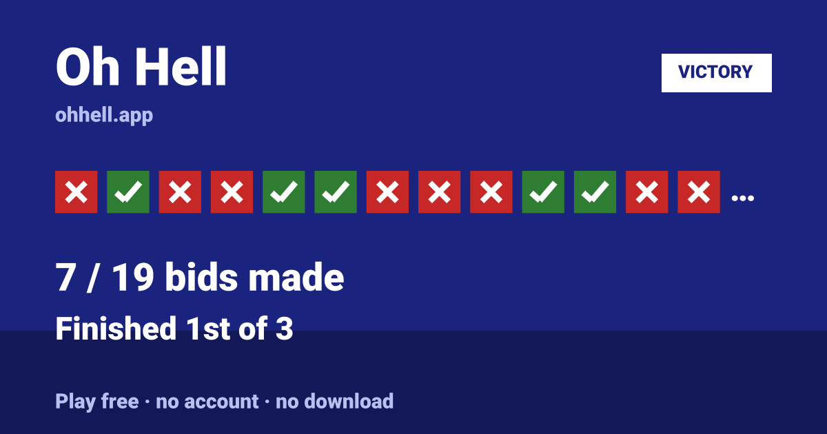 Finished 1st of 3 · 7/19 bids made. Play Oh Hell free — no account, no download.