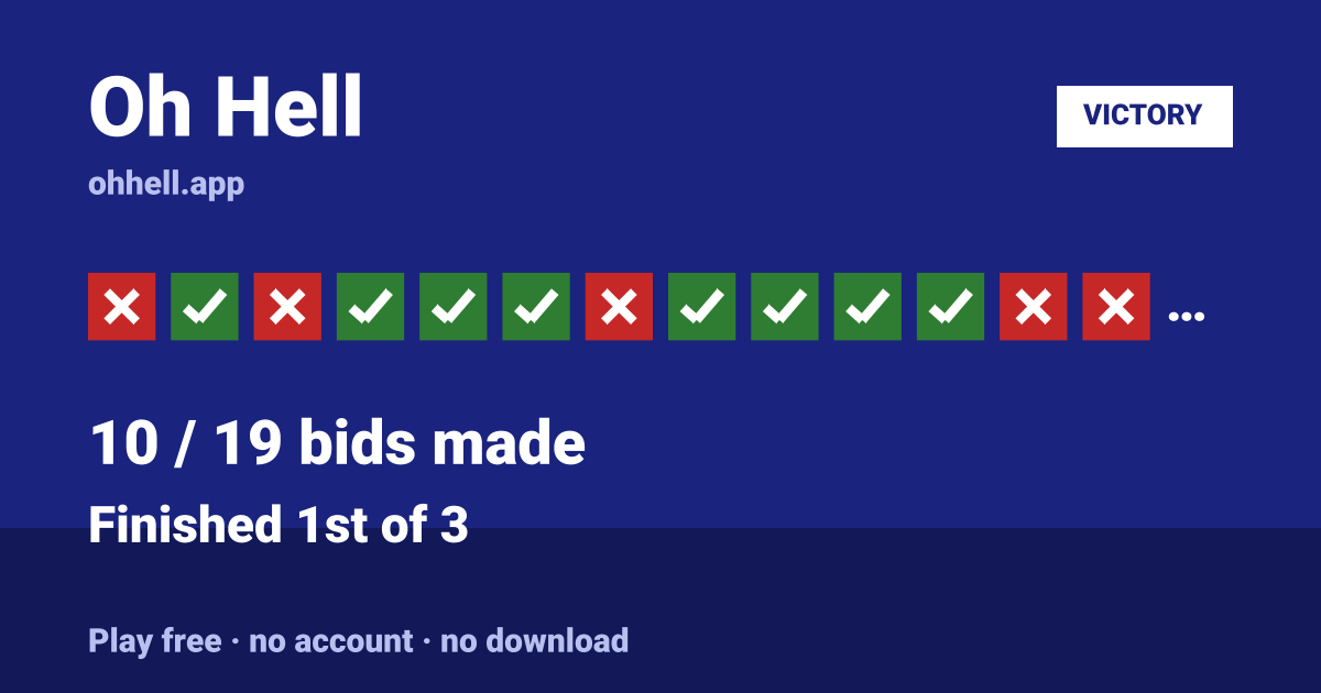 Finished 1st of 3 · 10/19 bids made. Play Oh Hell free — no account, no download.