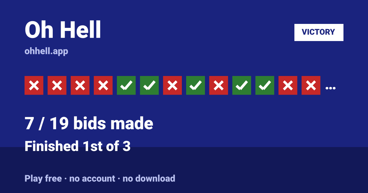 Finished 1st of 3 · 7/19 bids made. Play Oh Hell free — no account, no download.
