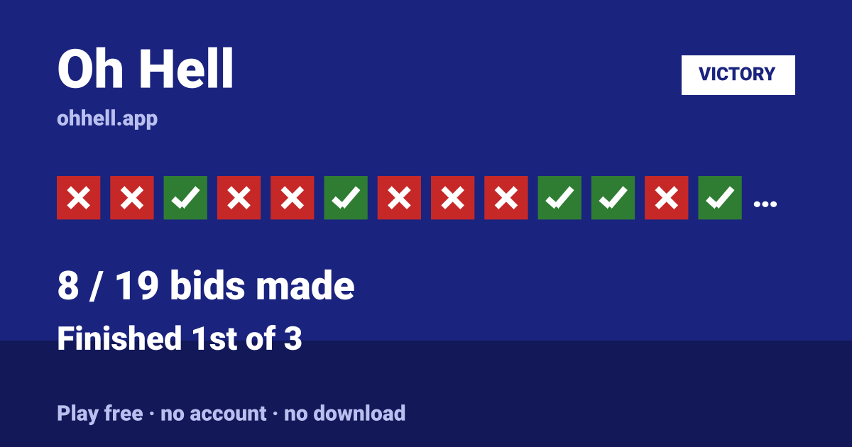 Finished 1st of 3 · 8/19 bids made. Play Oh Hell free — no account, no download.