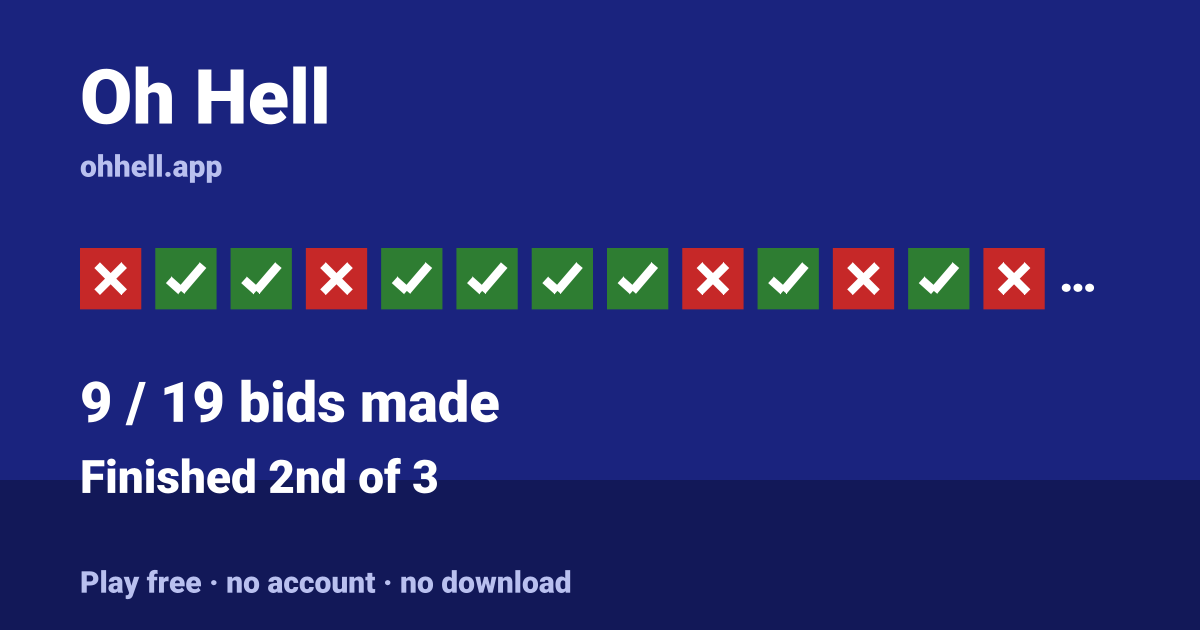 Finished 2nd of 3 · 9/19 bids made. Play Oh Hell free — no account, no download.