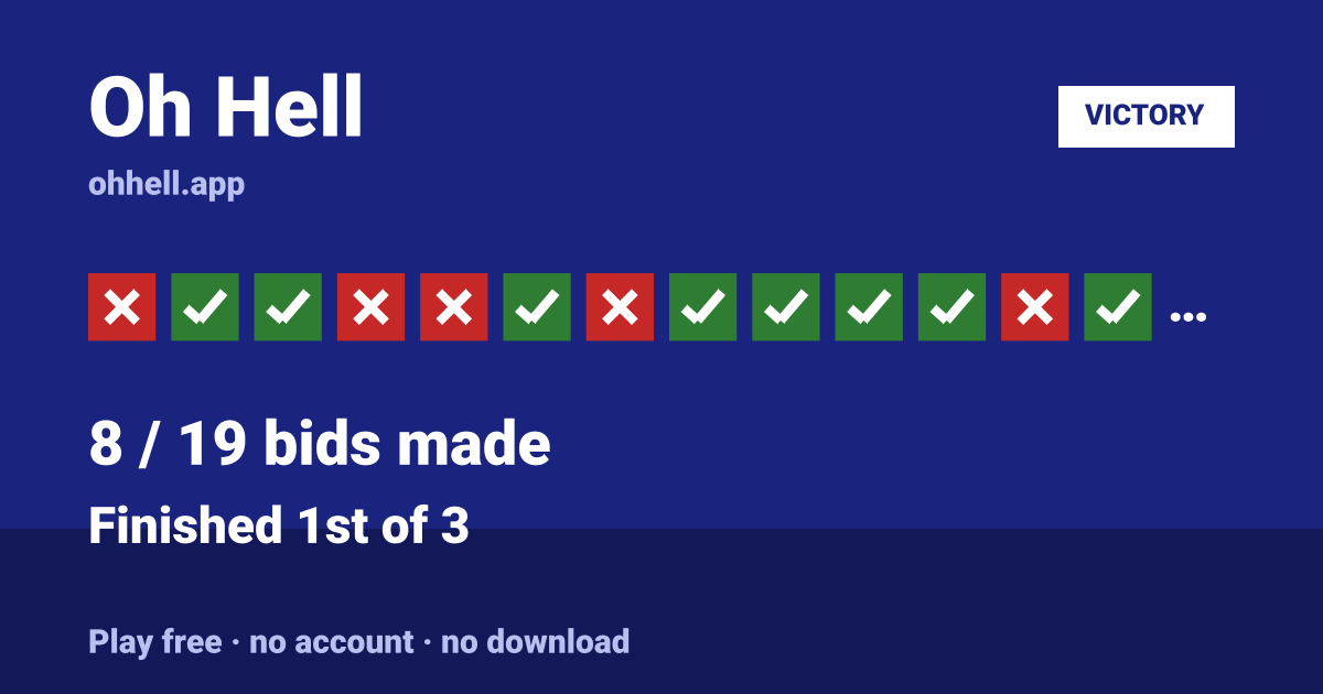 Finished 1st of 3 · 8/19 bids made. Play Oh Hell free — no account, no download.