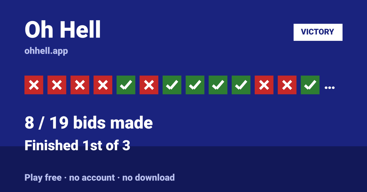 Finished 1st of 3 · 8/19 bids made. Play Oh Hell free — no account, no download.