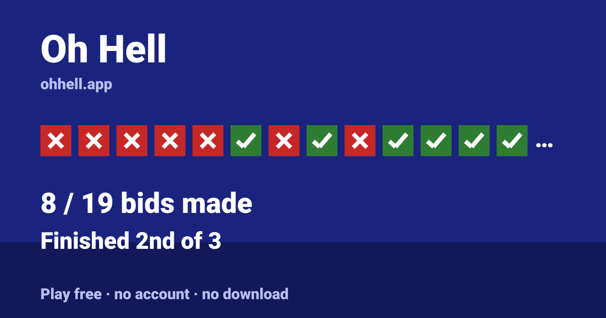 Finished 2nd of 3 · 8/19 bids made. Play Oh Hell free — no account, no download.