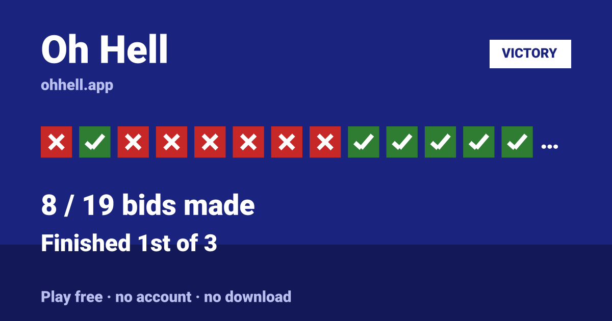 Finished 1st of 3 · 8/19 bids made. Play Oh Hell free — no account, no download.